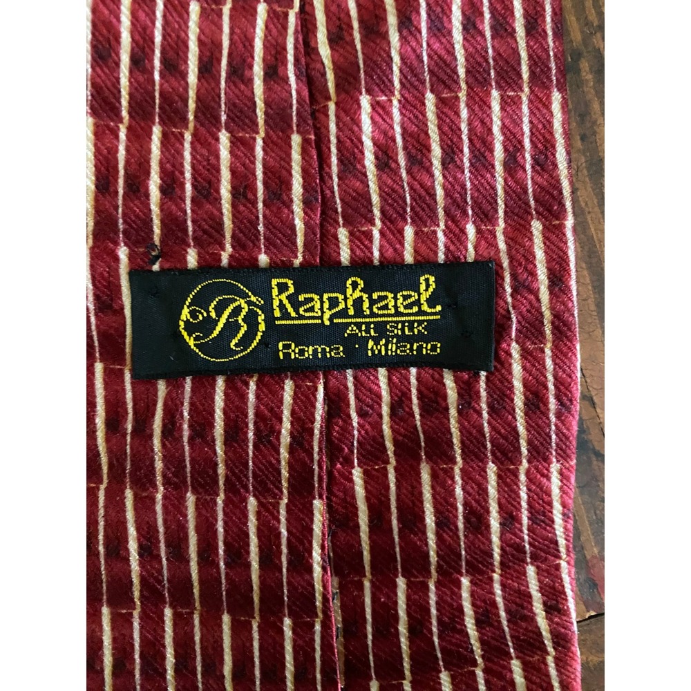 Raphael Roma Milano Mens Silk Tie Red‎ Cream Striped Handmade Necktie